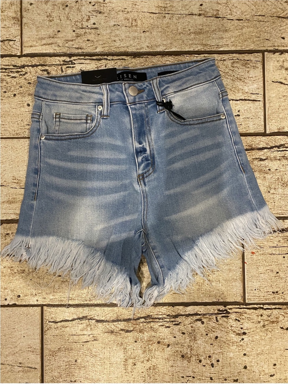 Light Wash Frayed Hem Denim Shorts